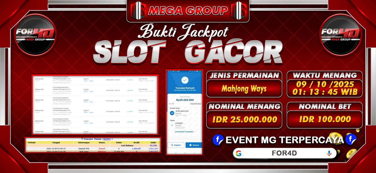 Bukti JP situs For4D hari Kamis, 09 Oktober 2025