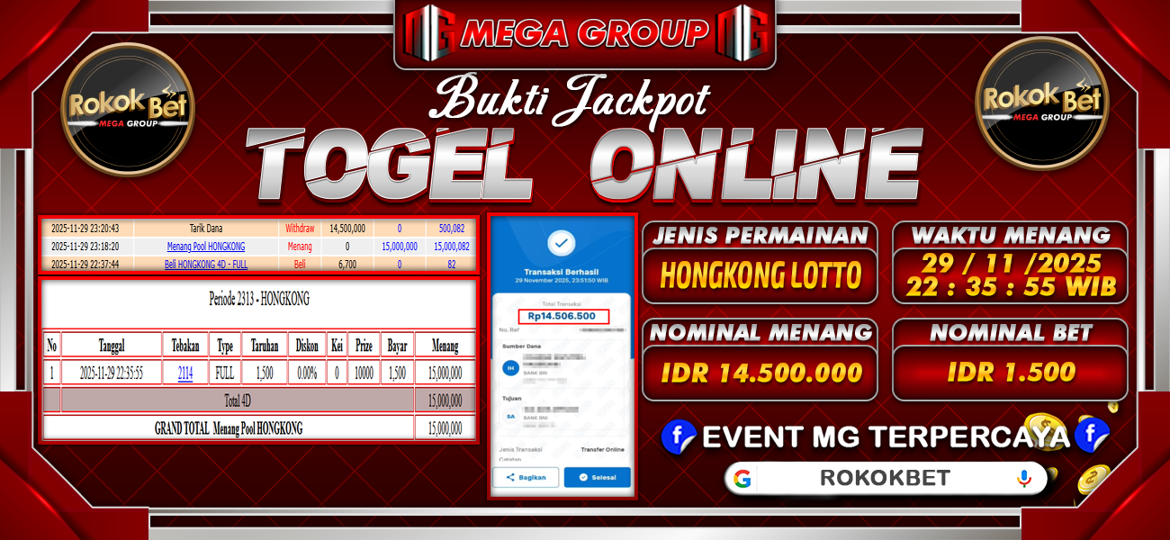 Bukti JP situs Rokokbet hari Sabtu, 29 November 2025