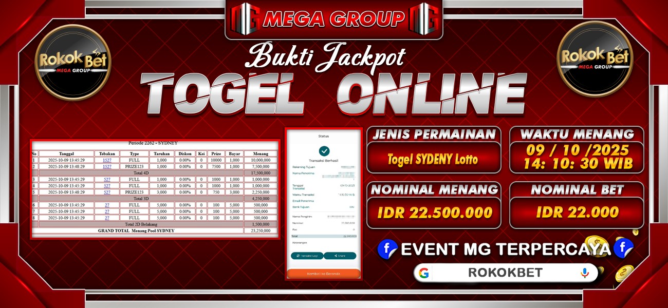 Bukti JP situs Rokokbet hari Kamis, 09 Oktober 2025