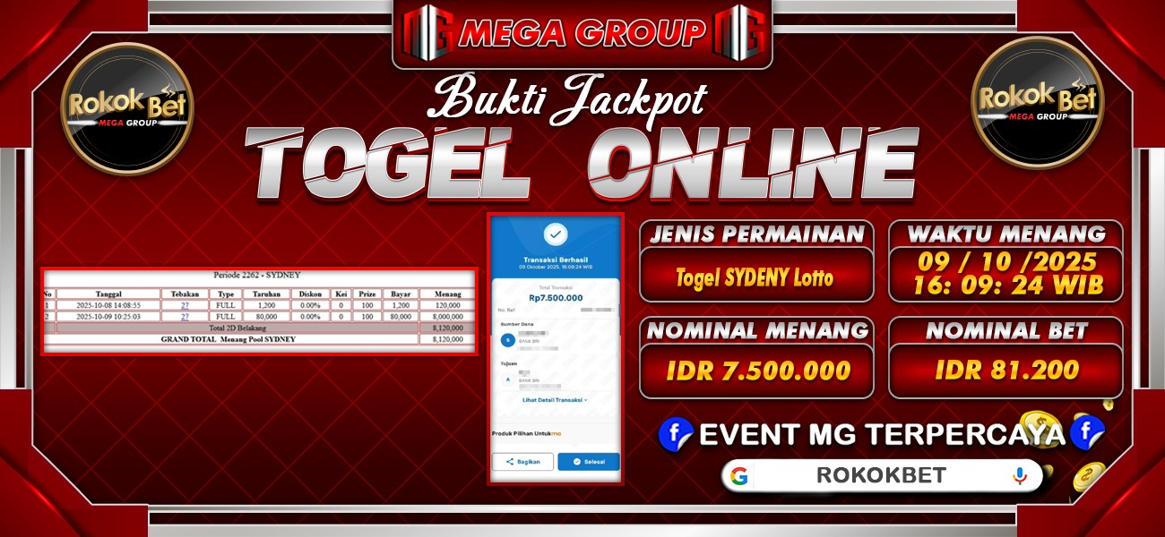 Bukti JP situs Rokokbet hari Kamis, 09 Oktober 2025