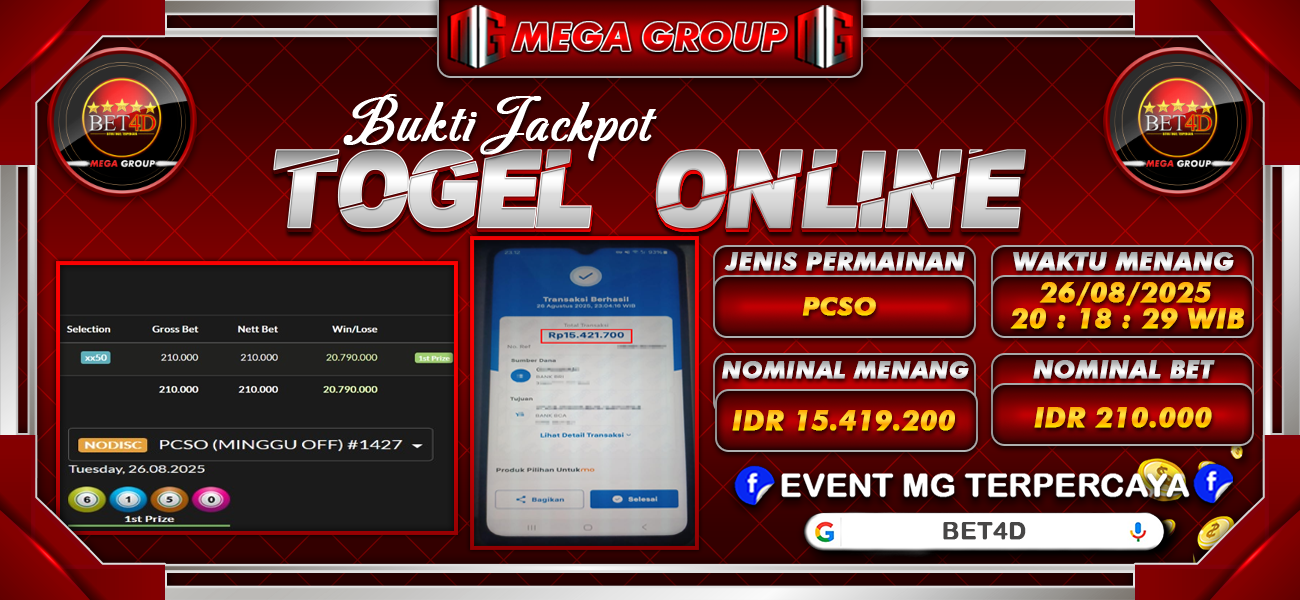 Bukti JP situs Bet4D hari Rabu, 27 Agustus 2025