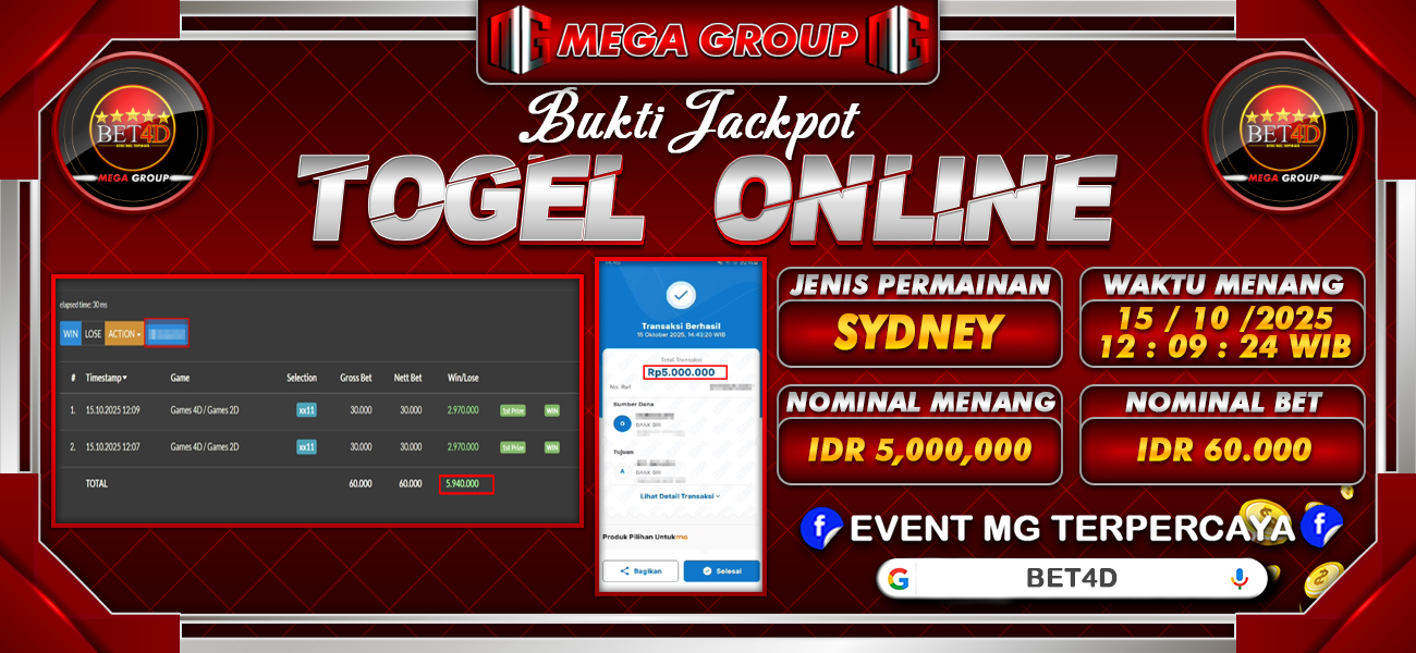Bukti JP situs Bet4D hari Rabu, 15 Oktober 2025