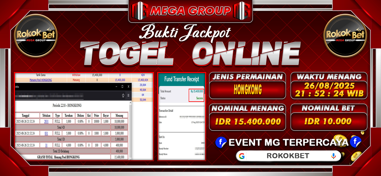 Bukti JP situs Rokokbet hari Rabu, 27 Agustus 2025