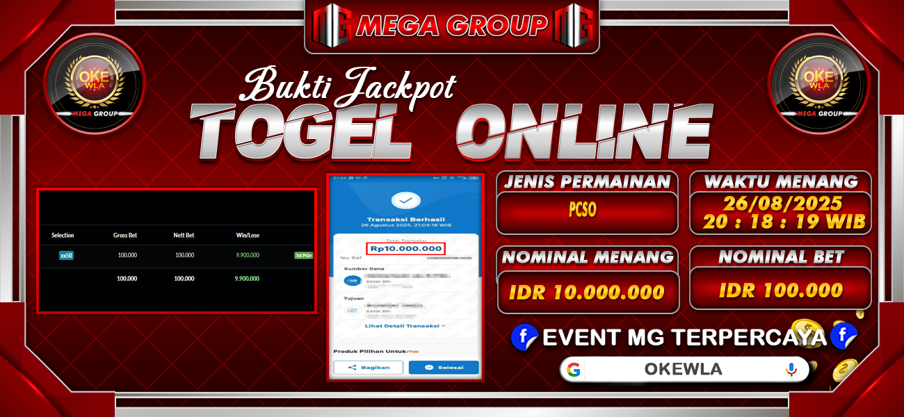 Bukti JP situs Okewla hari Rabu, 27 Agustus 2025