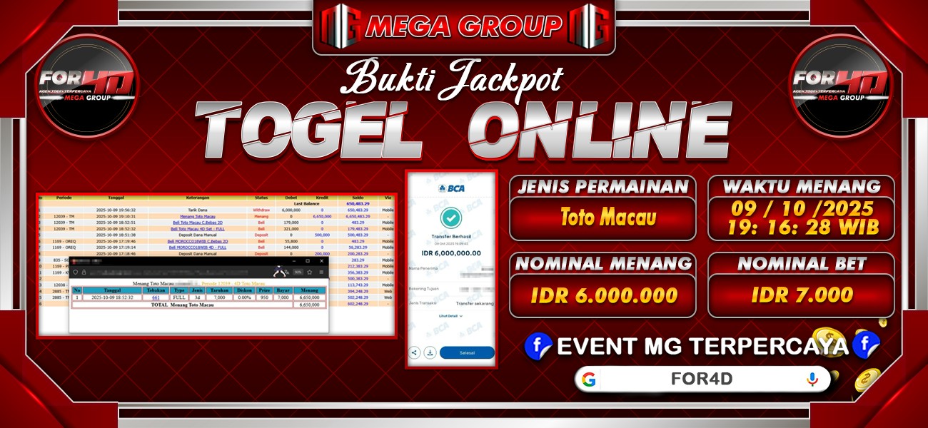 Bukti JP situs For4D hari Kamis, 09 Oktober 2025