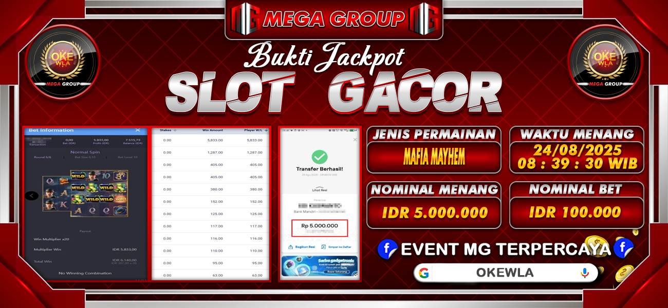 Bukti JP situs Okewla hari Minggu, 24 Agustus 2025